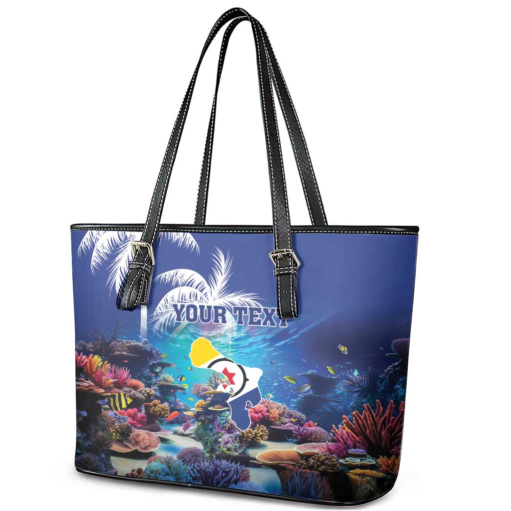 Personalized Bonaire Underwater Tropical Corals Reef Leather Tote Bag With Colorful Sea Fish - Wonder Print Shop