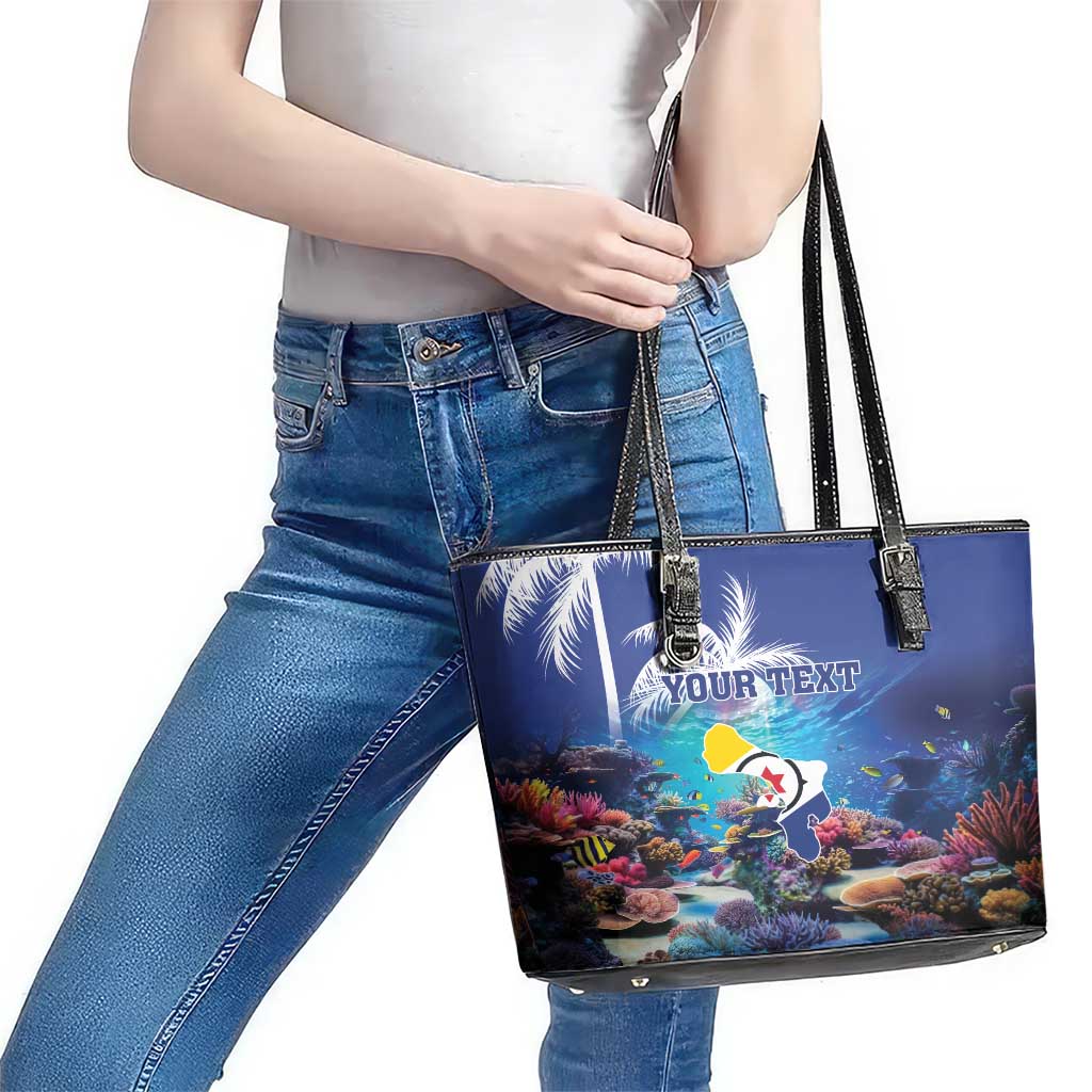 Personalized Bonaire Underwater Tropical Corals Reef Leather Tote Bag With Colorful Sea Fish - Wonder Print Shop