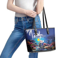 Personalized Bonaire Underwater Tropical Corals Reef Leather Tote Bag With Colorful Sea Fish - Wonder Print Shop