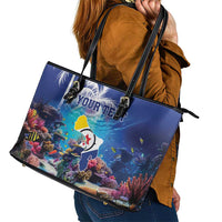 Personalized Bonaire Underwater Tropical Corals Reef Leather Tote Bag With Colorful Sea Fish - Wonder Print Shop