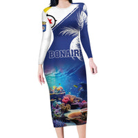 Personalized Bonaire Underwater Tropical Corals Reef Long Sleeve Bodycon Dress With Colorful Sea Fish - Wonder Print Shop