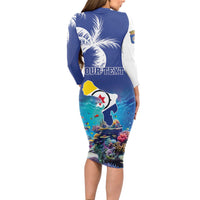 Personalized Bonaire Underwater Tropical Corals Reef Long Sleeve Bodycon Dress With Colorful Sea Fish - Wonder Print Shop