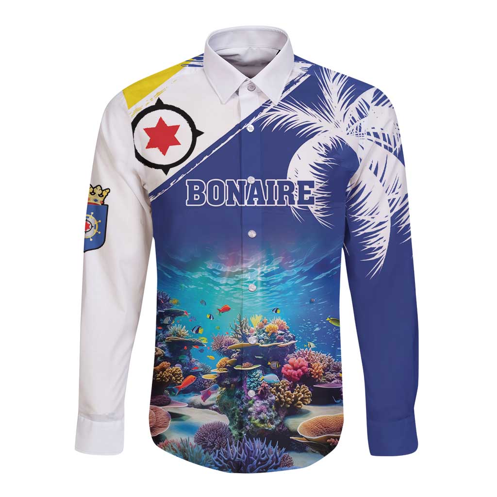 Personalized Bonaire Underwater Tropical Corals Reef Long Sleeve Button Shirt With Colorful Sea Fish - Wonder Print Shop