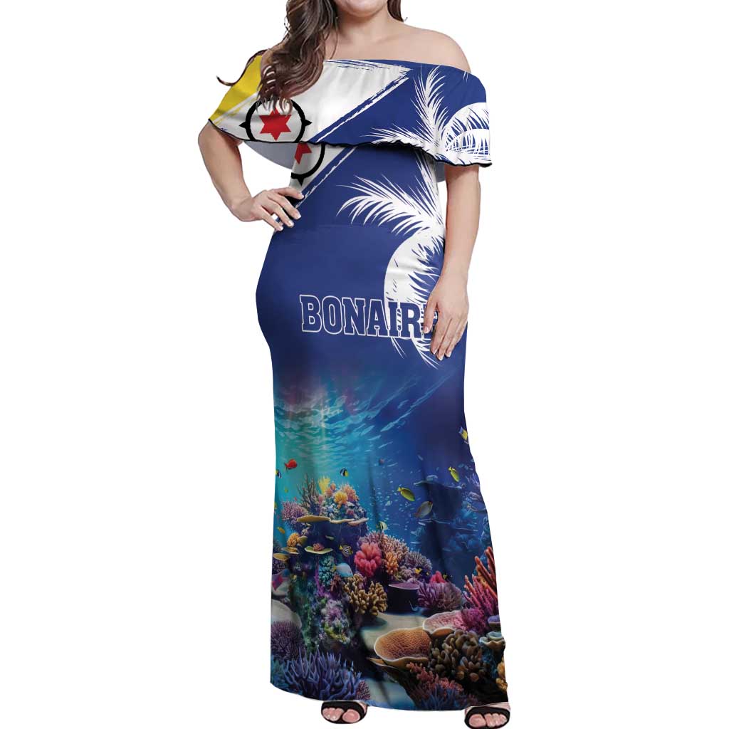 Personalized Bonaire Underwater Tropical Corals Reef Off Shoulder Maxi Dress With Colorful Sea Fish - Wonder Print Shop