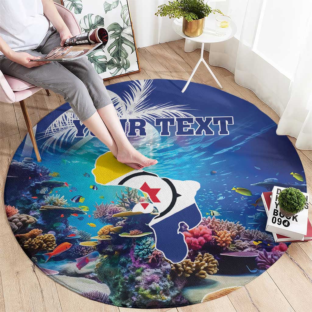 Personalized Bonaire Underwater Tropical Corals Reef Round Carpet With Colorful Sea Fish