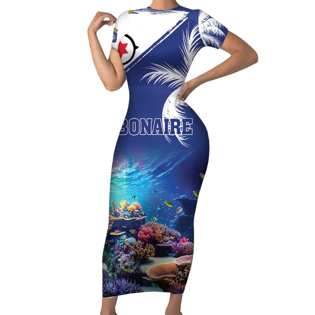 Personalized Bonaire Underwater Tropical Corals Reef Short Sleeve Bodycon Dress With Colorful Sea Fish - Wonder Print Shop