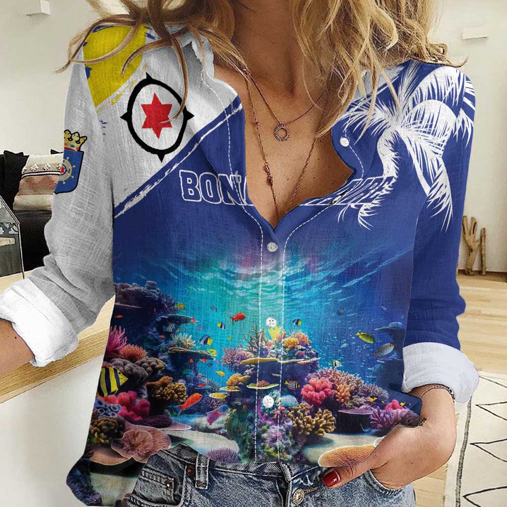 Personalized Bonaire Underwater Tropical Corals Reef Women Casual Shirt With Colorful Sea Fish - Wonder Print Shop