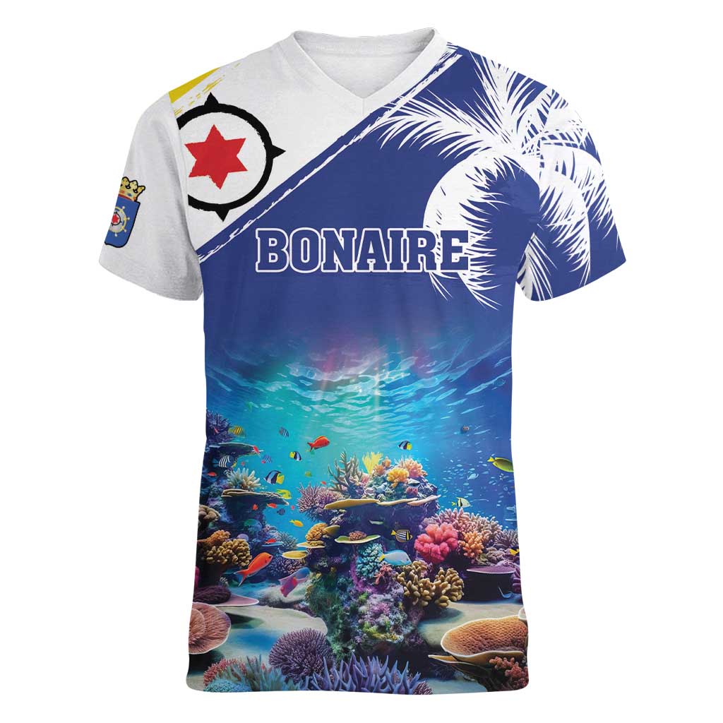 Personalized Bonaire Underwater Tropical Corals Reef Women V-Neck T-Shirt With Colorful Sea Fish - Wonder Print Shop