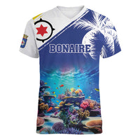 Personalized Bonaire Underwater Tropical Corals Reef Women V-Neck T-Shirt With Colorful Sea Fish - Wonder Print Shop