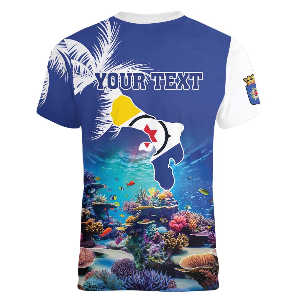 Personalized Bonaire Underwater Tropical Corals Reef Women V-Neck T-Shirt With Colorful Sea Fish - Wonder Print Shop