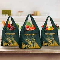 Personalized South Africa Springbok Grocery Bag With Trendy Protea Flowers Patterns