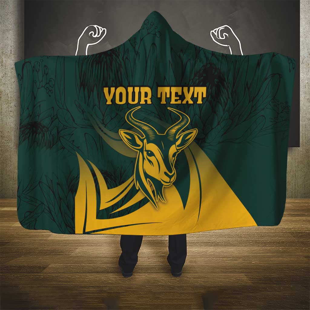 Personalized South Africa Springbok Hooded Blanket With Trendy Protea Flowers Patterns