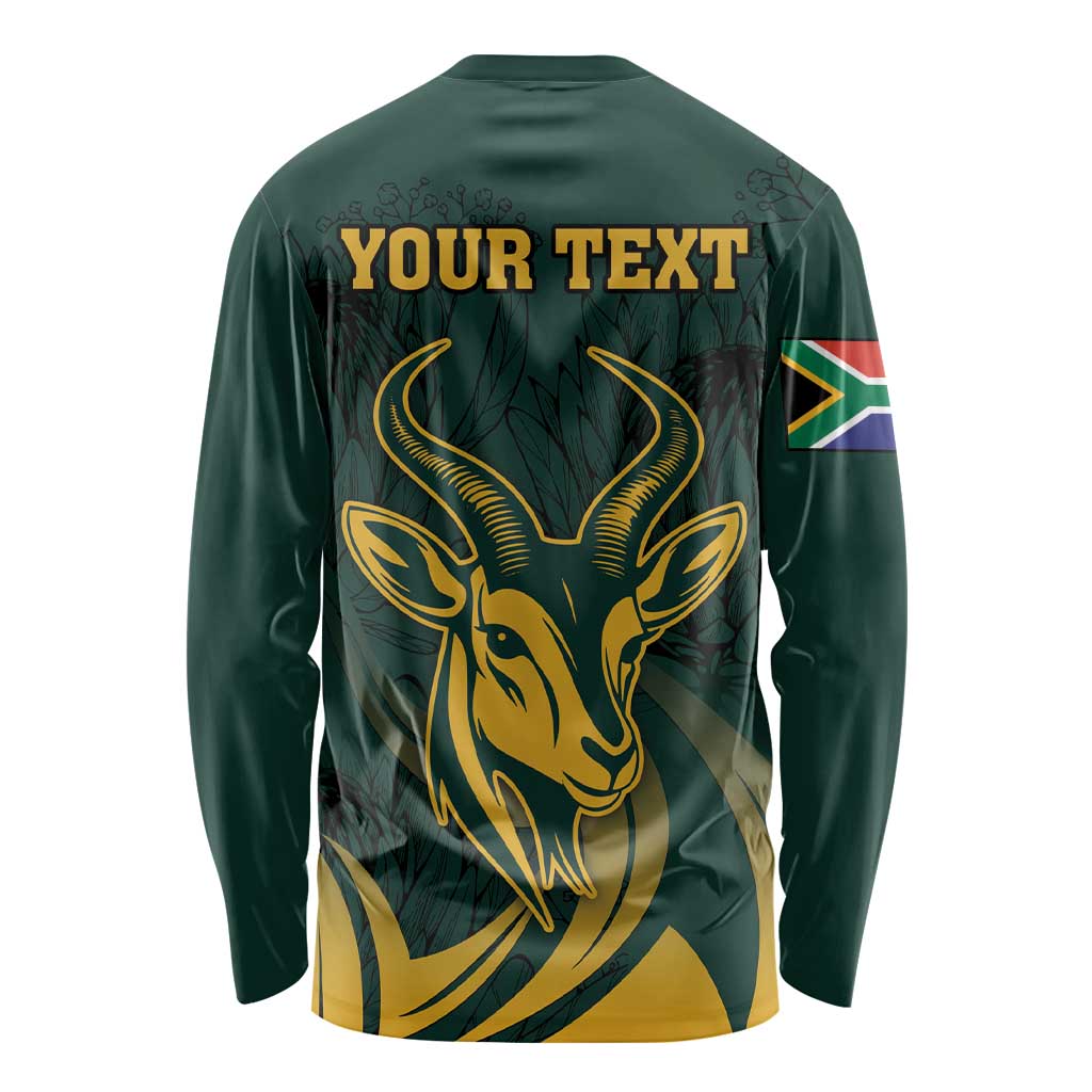 Personalized South Africa Springbok Long Sleeve Shirt With Trendy Protea Flowers Patterns - Wonder Print Shop