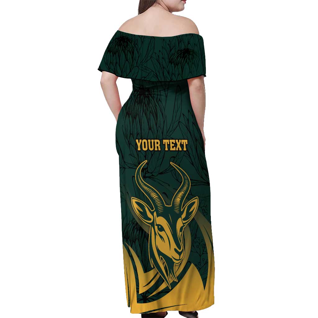 Personalized South Africa Springbok Off Shoulder Maxi Dress With Trendy Protea Flowers Patterns - Wonder Print Shop