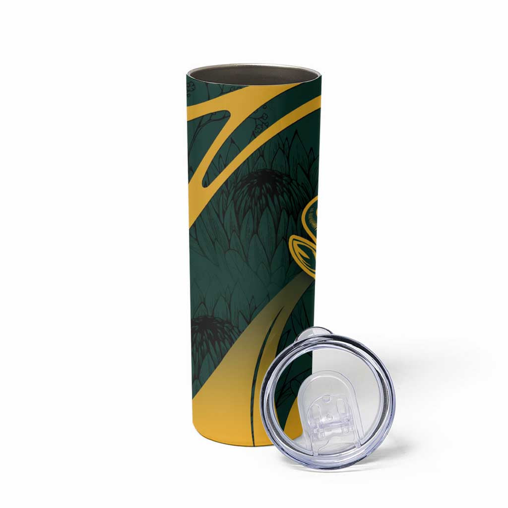Personalized South Africa Springbok Skinny Tumbler With Trendy Protea Flowers Patterns - Wonder Print Shop