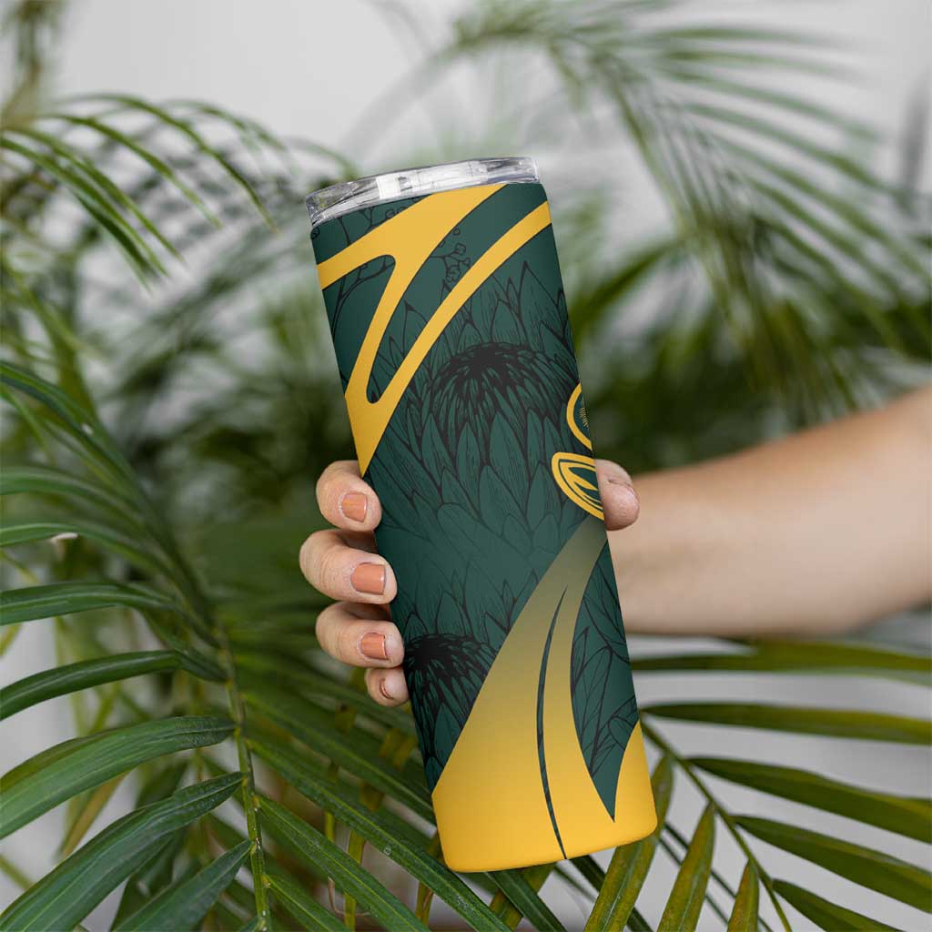 Personalized South Africa Springbok Skinny Tumbler With Trendy Protea Flowers Patterns - Wonder Print Shop