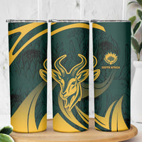 Personalized South Africa Springbok Skinny Tumbler With Trendy Protea Flowers Patterns - Wonder Print Shop