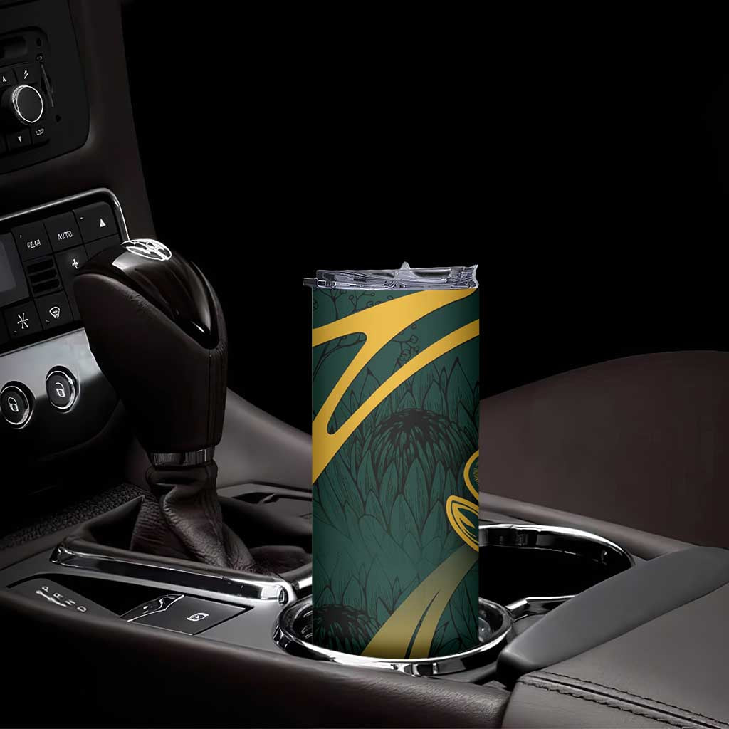 Personalized South Africa Springbok Skinny Tumbler With Trendy Protea Flowers Patterns - Wonder Print Shop