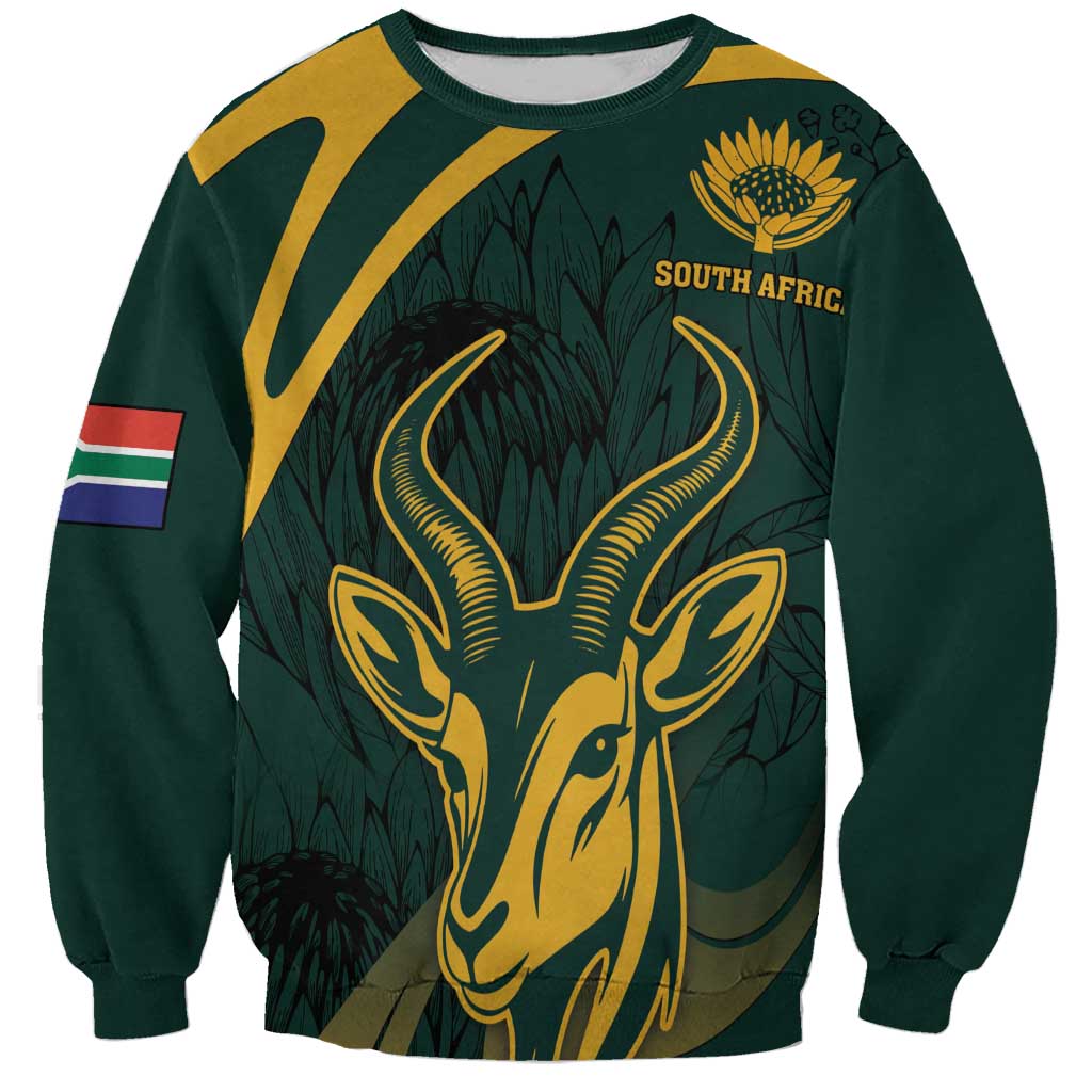 Personalized South Africa Springbok Sweatshirt With Trendy Protea Flowers Patterns - Wonder Print Shop