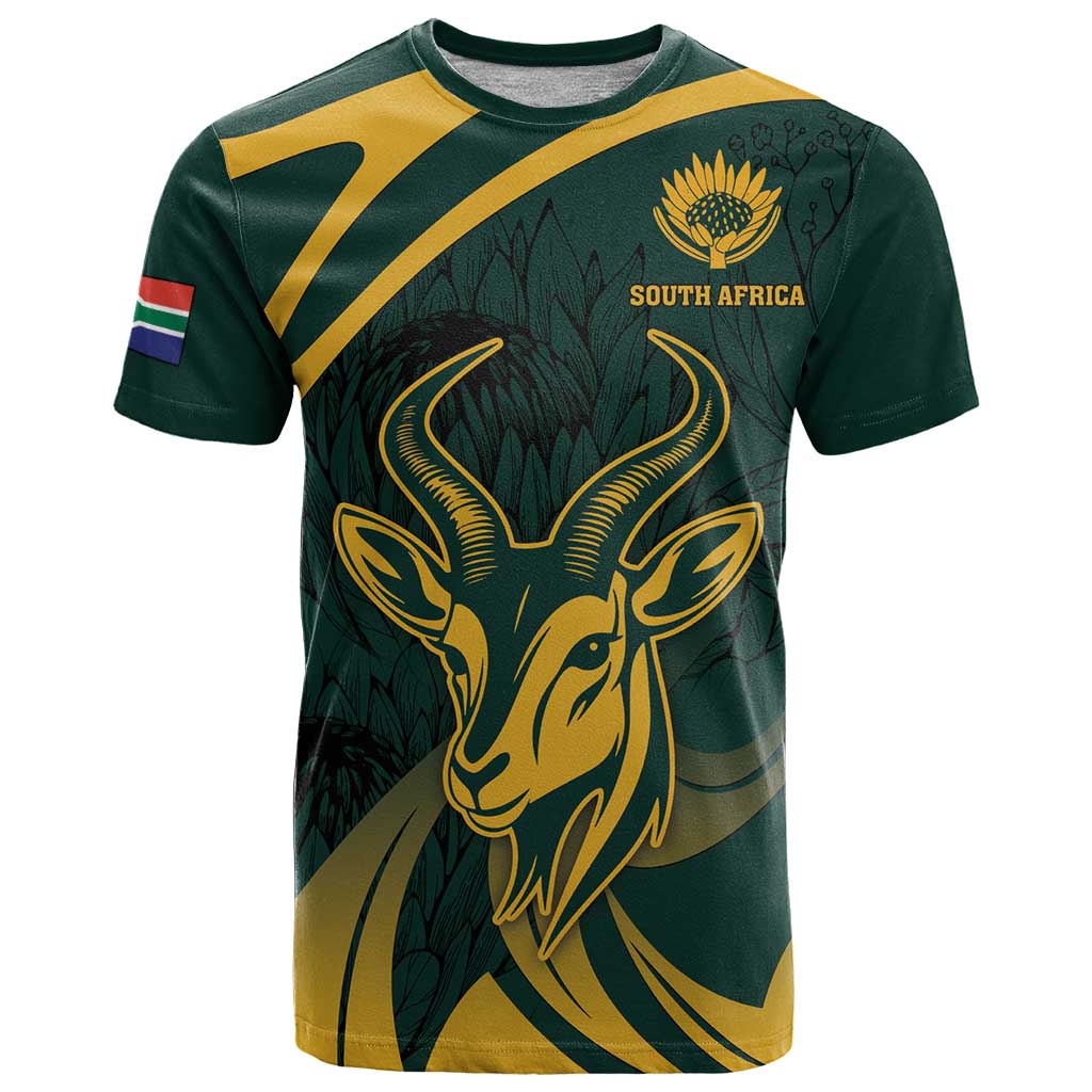 Personalized South Africa Springbok T Shirt With Trendy Protea Flowers Patterns - Wonder Print Shop