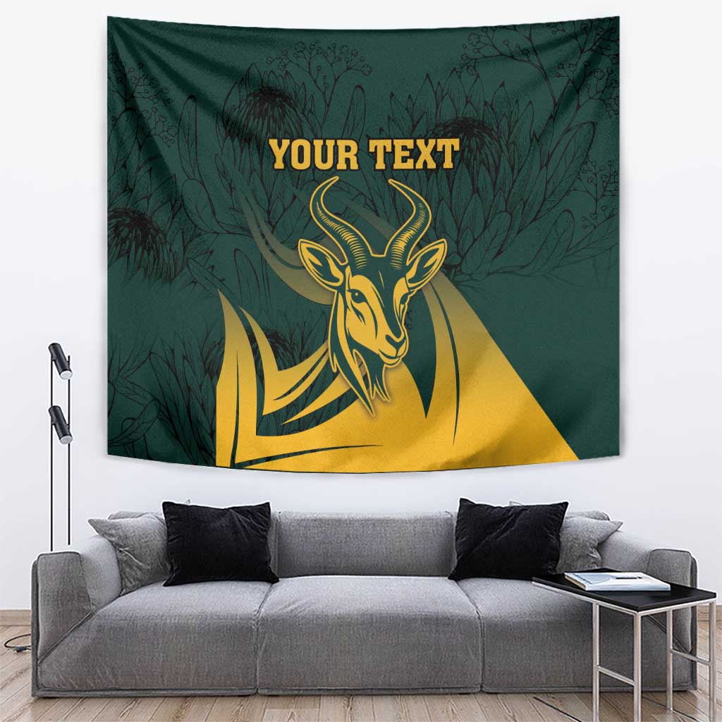Personalized South Africa Springbok Tapestry With Trendy Protea Flowers Patterns - Wonder Print Shop