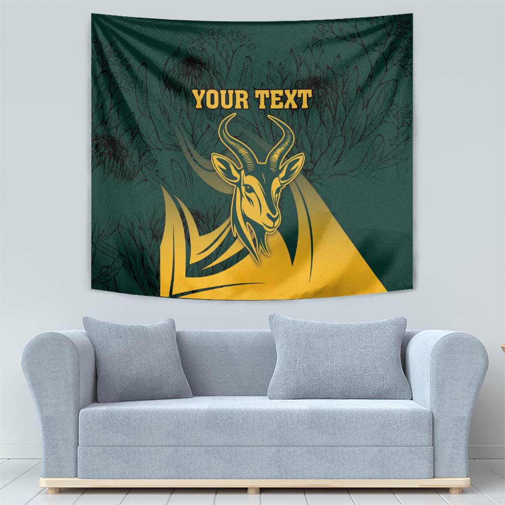 Personalized South Africa Springbok Tapestry With Trendy Protea Flowers Patterns - Wonder Print Shop