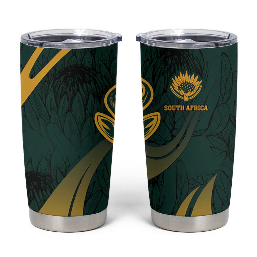 Personalized South Africa Springbok Tumbler Cup With Trendy Protea Flowers Patterns - Wonder Print Shop