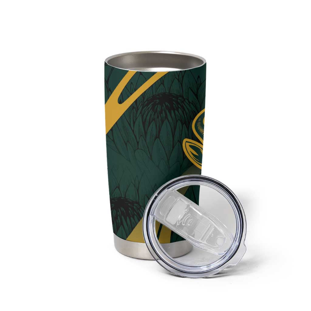 Personalized South Africa Springbok Tumbler Cup With Trendy Protea Flowers Patterns - Wonder Print Shop