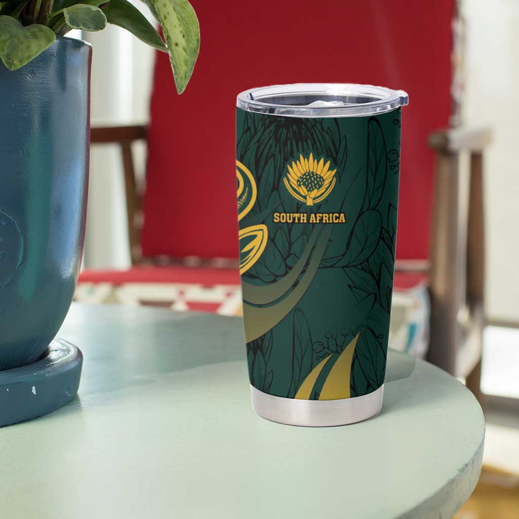 Personalized South Africa Springbok Tumbler Cup With Trendy Protea Flowers Patterns - Wonder Print Shop
