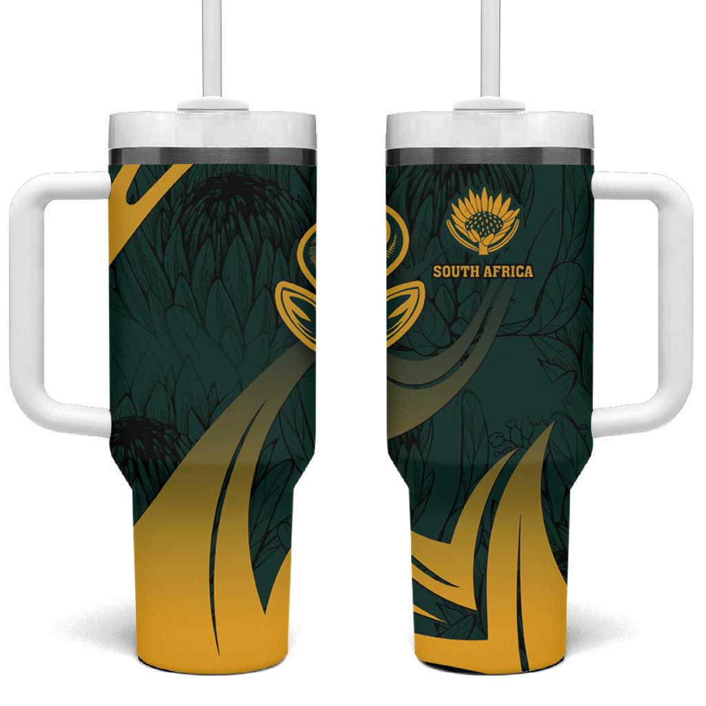 Personalized South Africa Springbok Tumbler With Handle With Trendy Protea Flowers Patterns - Wonder Print Shop