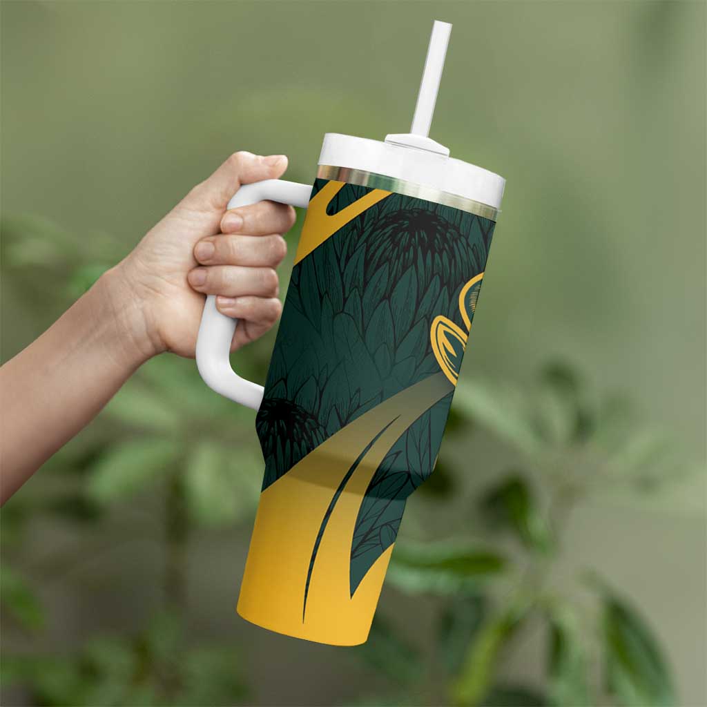 Personalized South Africa Springbok Tumbler With Handle With Trendy Protea Flowers Patterns - Wonder Print Shop