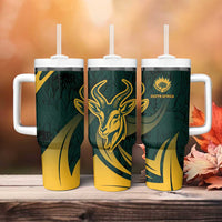 Personalized South Africa Springbok Tumbler With Handle With Trendy Protea Flowers Patterns - Wonder Print Shop