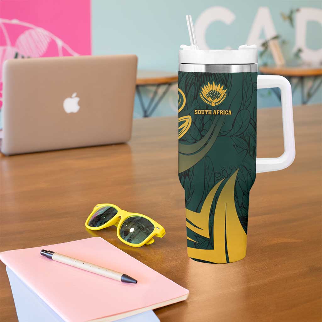 Personalized South Africa Springbok Tumbler With Handle With Trendy Protea Flowers Patterns - Wonder Print Shop