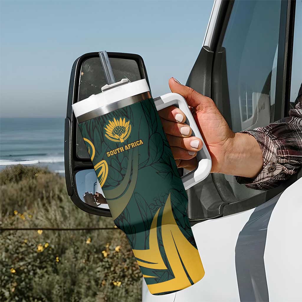Personalized South Africa Springbok Tumbler With Handle With Trendy Protea Flowers Patterns - Wonder Print Shop