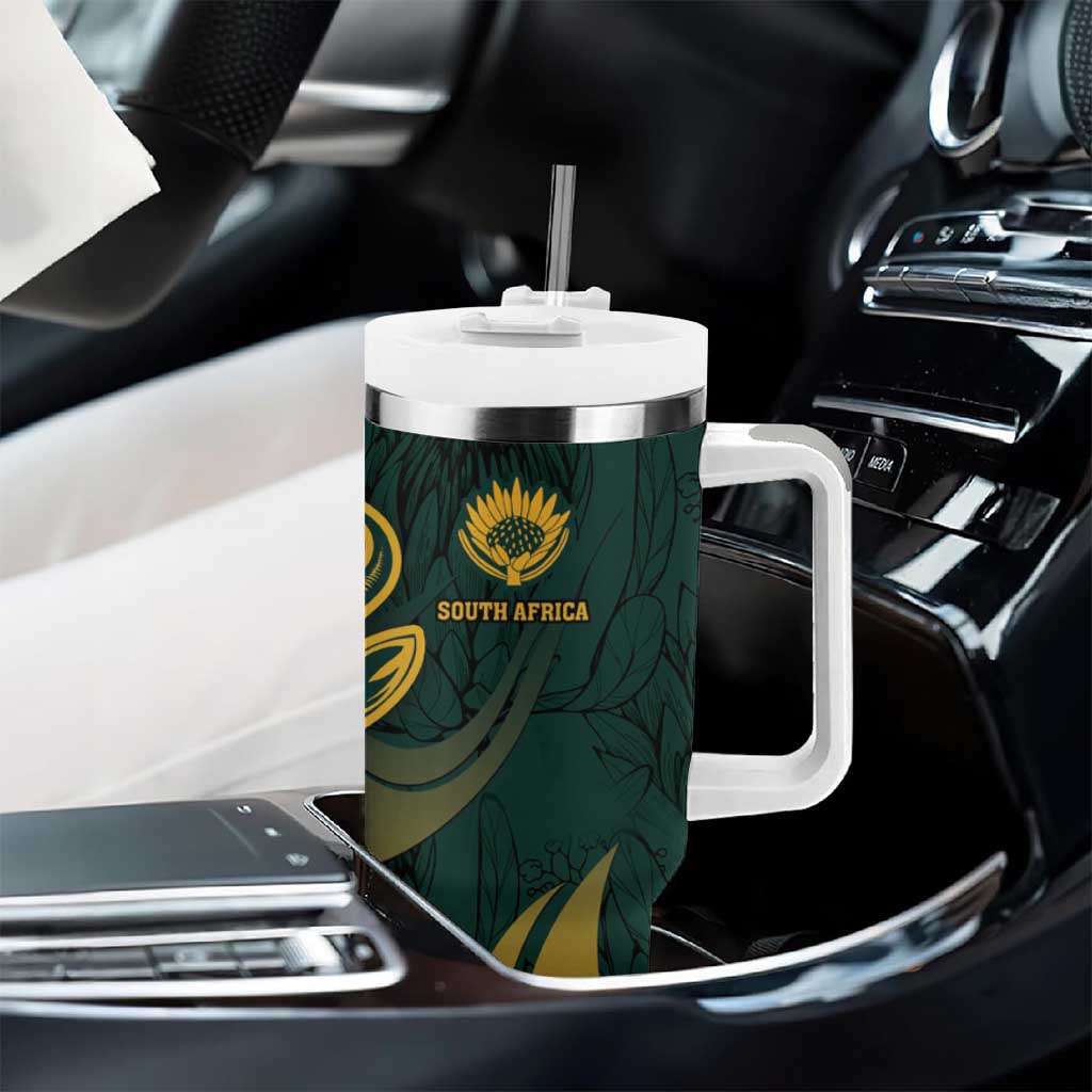 Personalized South Africa Springbok Tumbler With Handle With Trendy Protea Flowers Patterns - Wonder Print Shop