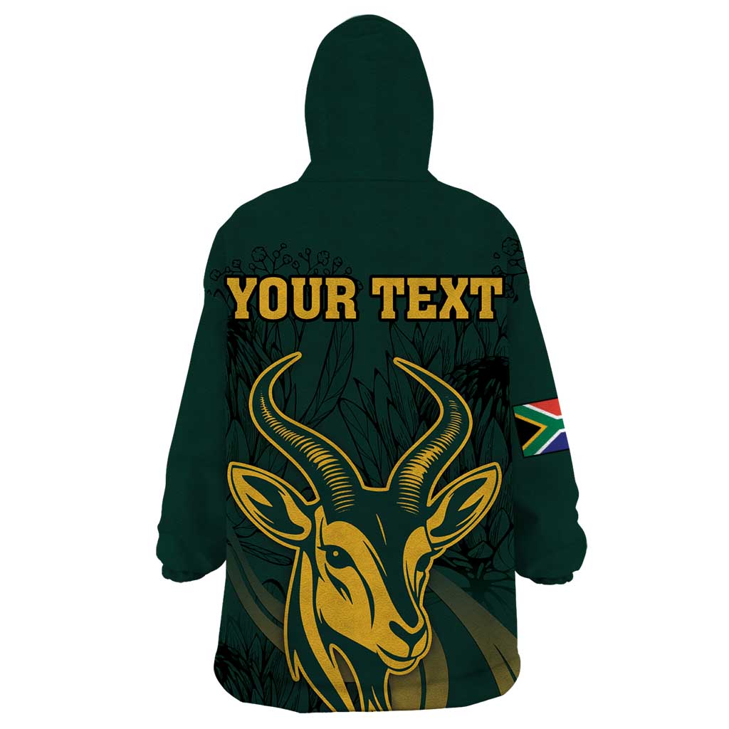 Personalized South Africa Springbok Wearable Blanket Hoodie With Trendy Protea Flowers Patterns - Wonder Print Shop