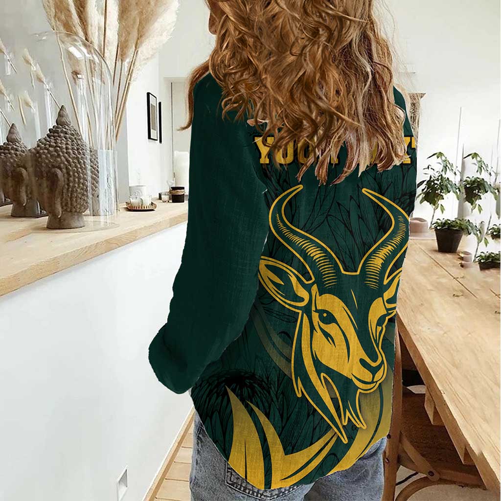 Personalized South Africa Springbok Women Casual Shirt With Trendy Protea Flowers Patterns - Wonder Print Shop