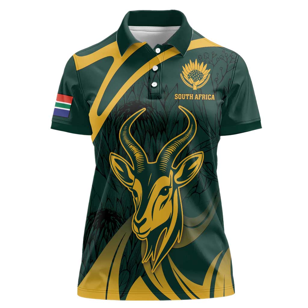 Personalized South Africa Springbok Women Polo Shirt With Trendy Protea Flowers Patterns - Wonder Print Shop