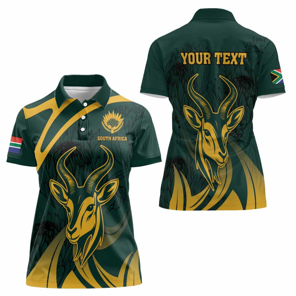 Personalized South Africa Springbok Women Polo Shirt With Trendy Protea Flowers Patterns - Wonder Print Shop