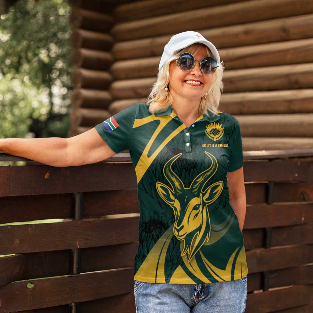 Personalized South Africa Springbok Women Polo Shirt With Trendy Protea Flowers Patterns - Wonder Print Shop