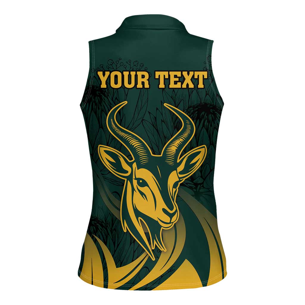 Personalized South Africa Springbok Women Sleeveless Polo Shirt With Trendy Protea Flowers Patterns - Wonder Print Shop