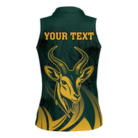 Personalized South Africa Springbok Women Sleeveless Polo Shirt With Trendy Protea Flowers Patterns - Wonder Print Shop