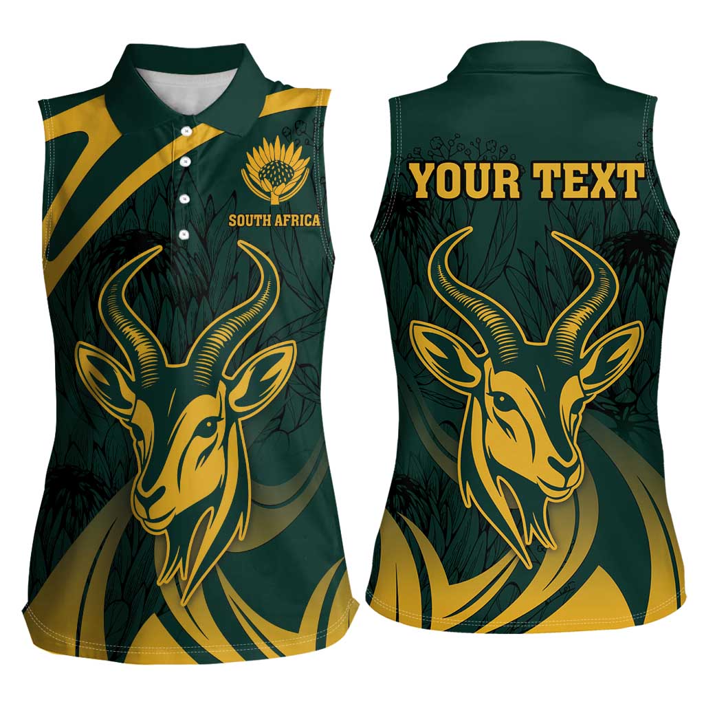 Personalized South Africa Springbok Women Sleeveless Polo Shirt With Trendy Protea Flowers Patterns - Wonder Print Shop