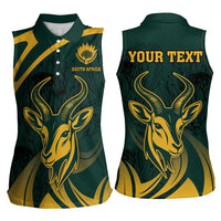 Personalized South Africa Springbok Women Sleeveless Polo Shirt With Trendy Protea Flowers Patterns - Wonder Print Shop