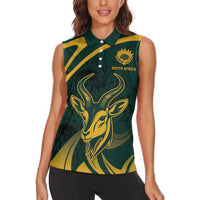 Personalized South Africa Springbok Women Sleeveless Polo Shirt With Trendy Protea Flowers Patterns - Wonder Print Shop