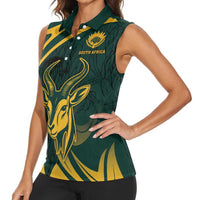 Personalized South Africa Springbok Women Sleeveless Polo Shirt With Trendy Protea Flowers Patterns - Wonder Print Shop