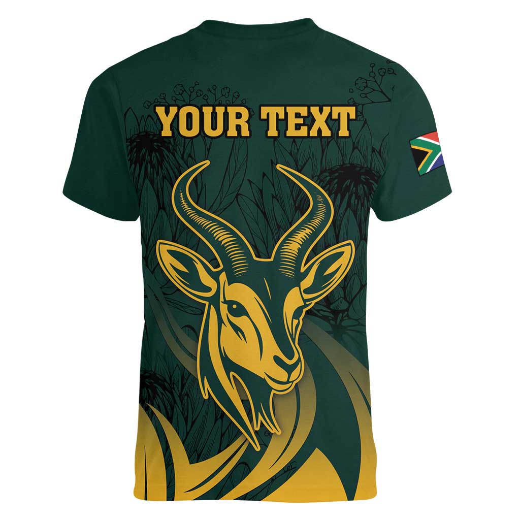Personalized South Africa Springbok Women V-Neck T-Shirt With Trendy Protea Flowers Patterns - Wonder Print Shop