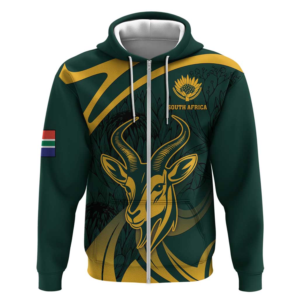 Personalized South Africa Springbok Zip Hoodie With Trendy Protea Flowers Patterns - Wonder Print Shop