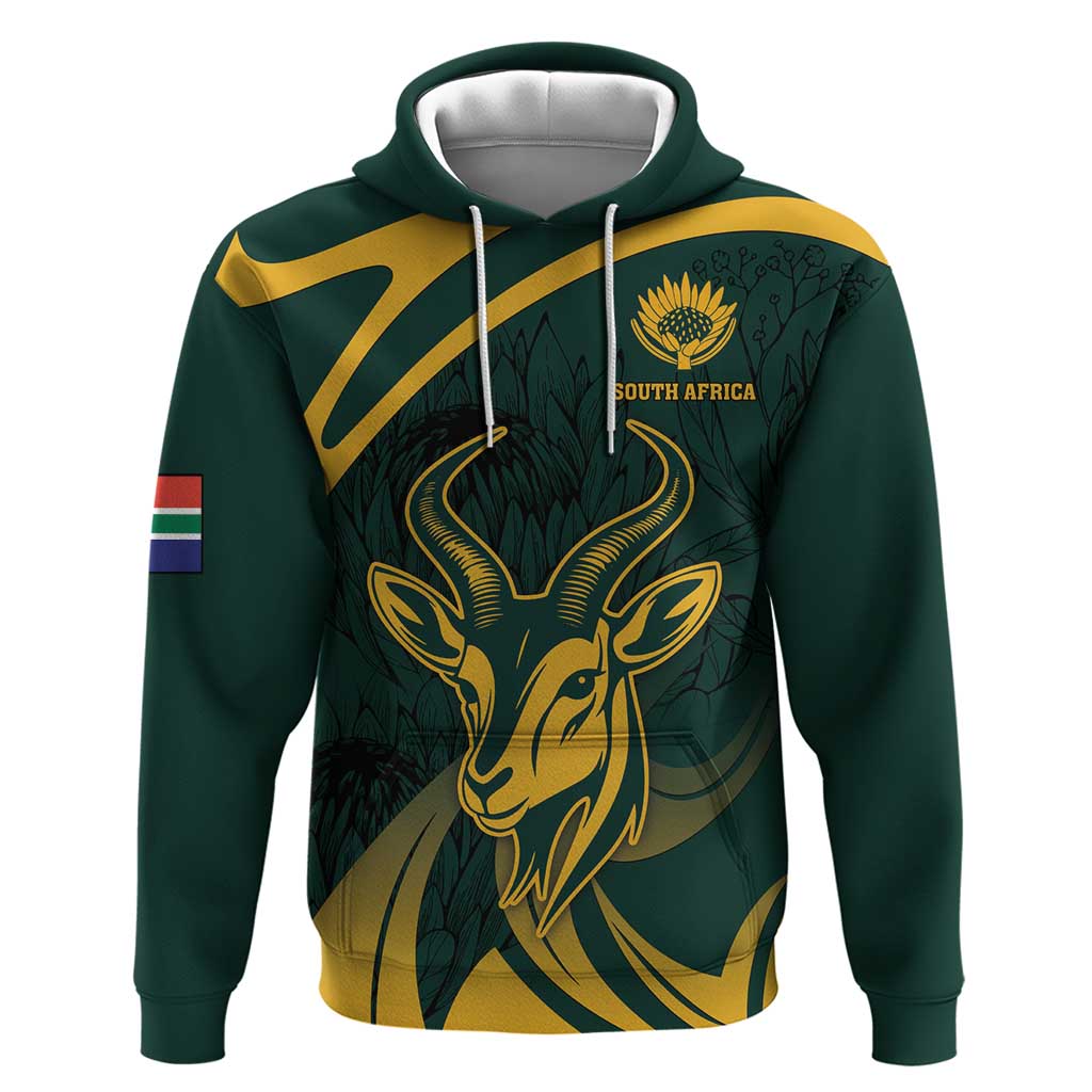 Personalized South Africa Springbok Zip Hoodie With Trendy Protea Flowers Patterns - Wonder Print Shop