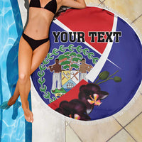 Personalized Belize Coat Of Arms Beach Blanket With Black Orchid Flowers - Wonder Print Shop